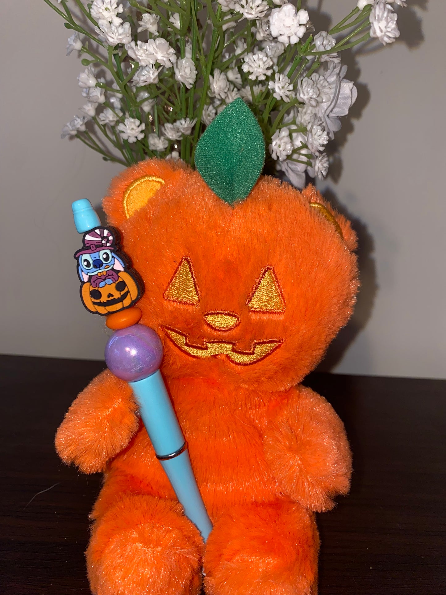 Blue alien pumpkin beaded Pen