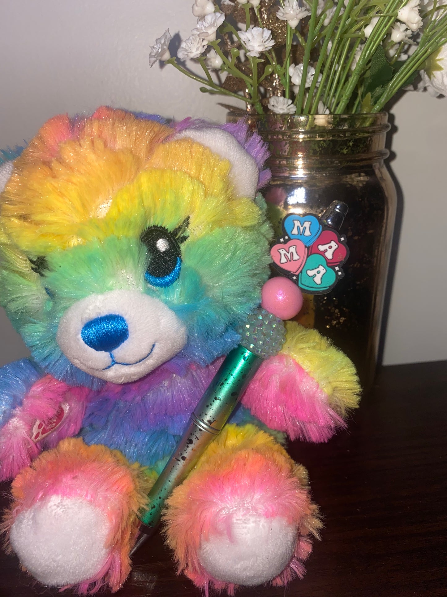 Mama teal handmade beaded pen