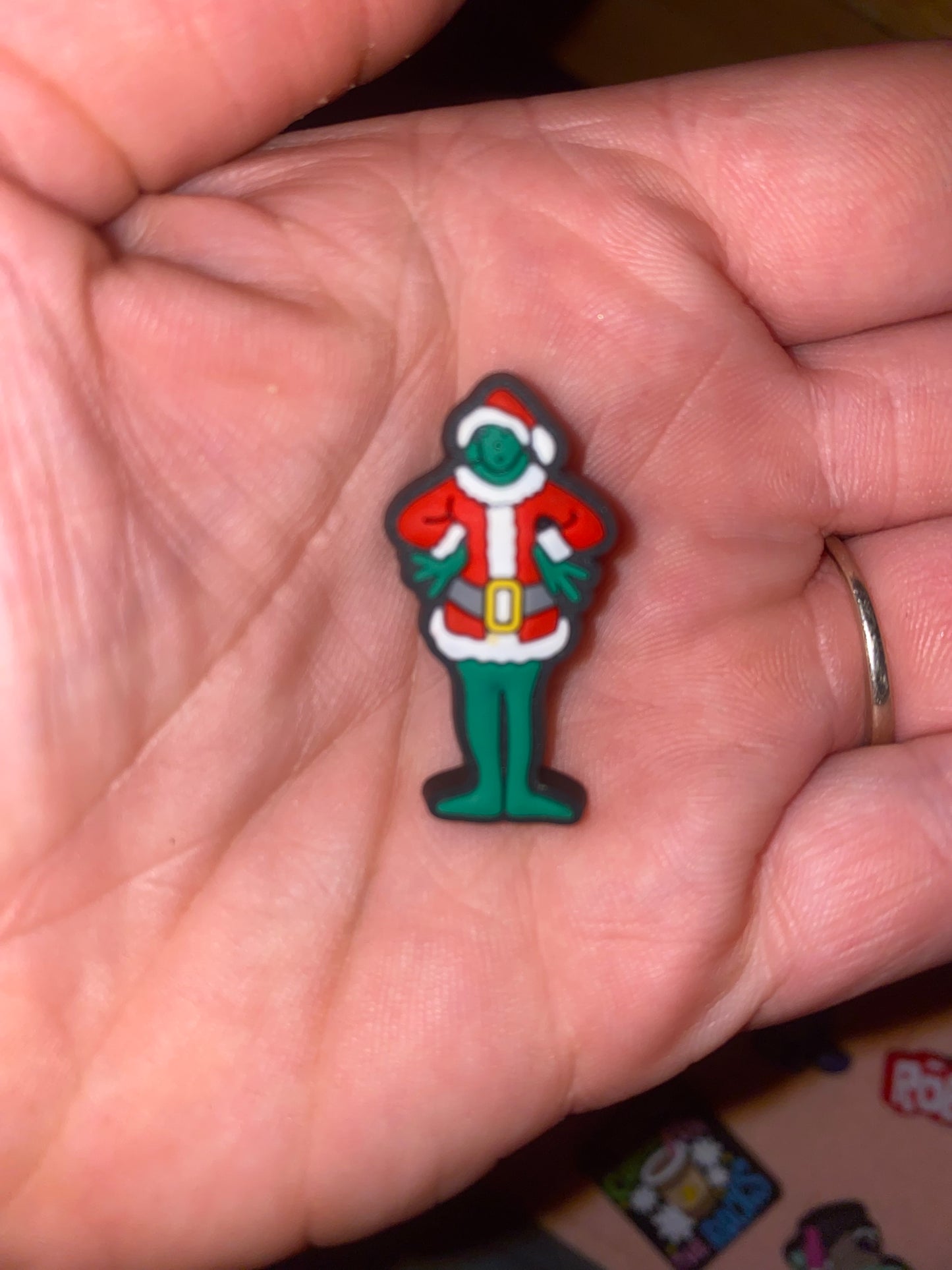 Christmas green Santa shoe charm