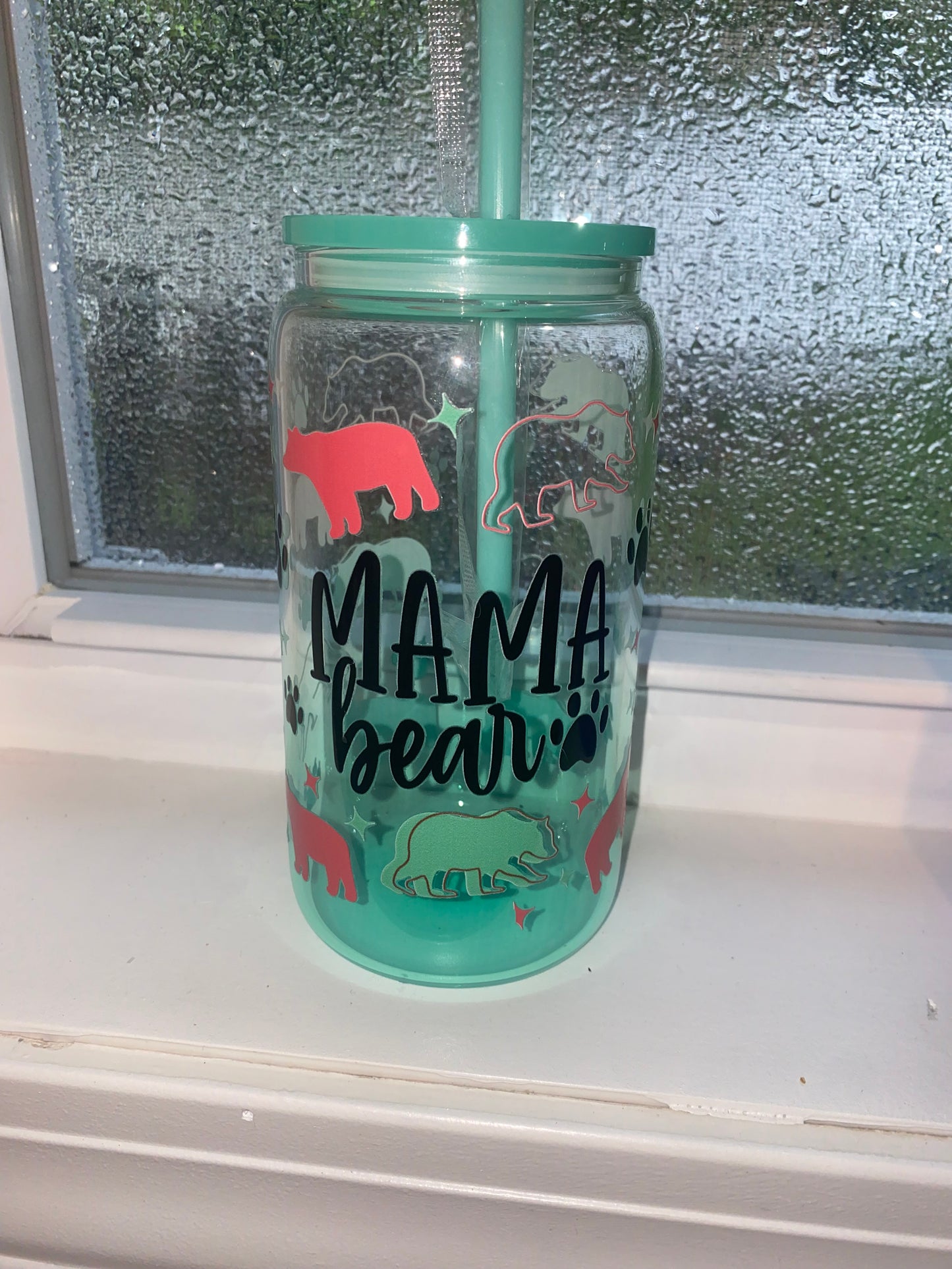 Mama bear teal 16oz Libby cup