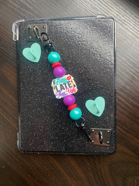 Better late then ugly kindle hand strap beaded (interchangeable) teal hearts