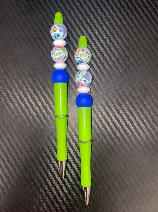 Blue green flower beaded pen