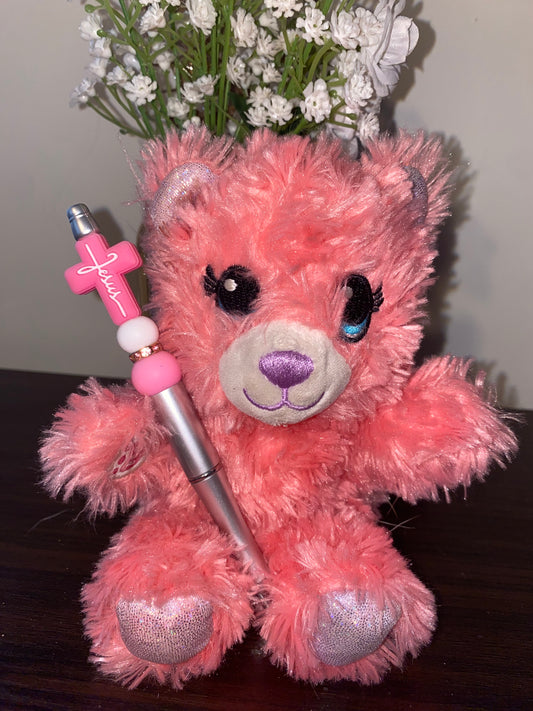 Pink Jesus cross Christ beaded Pen