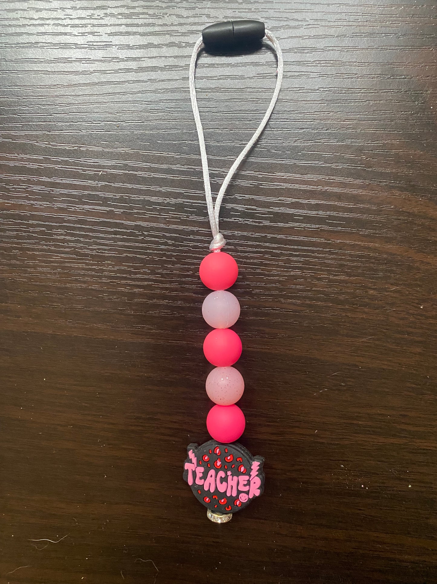 Pink teacher rear view mirror car charm