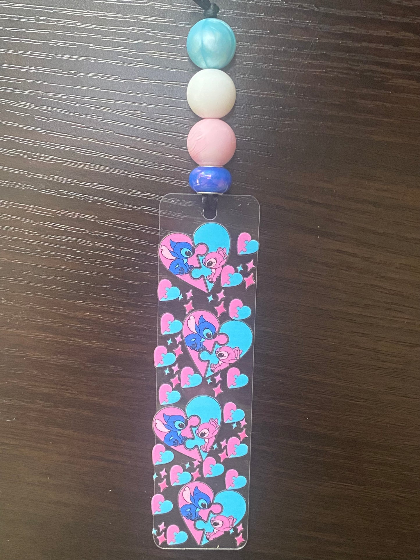 Blue pink stitch book mark