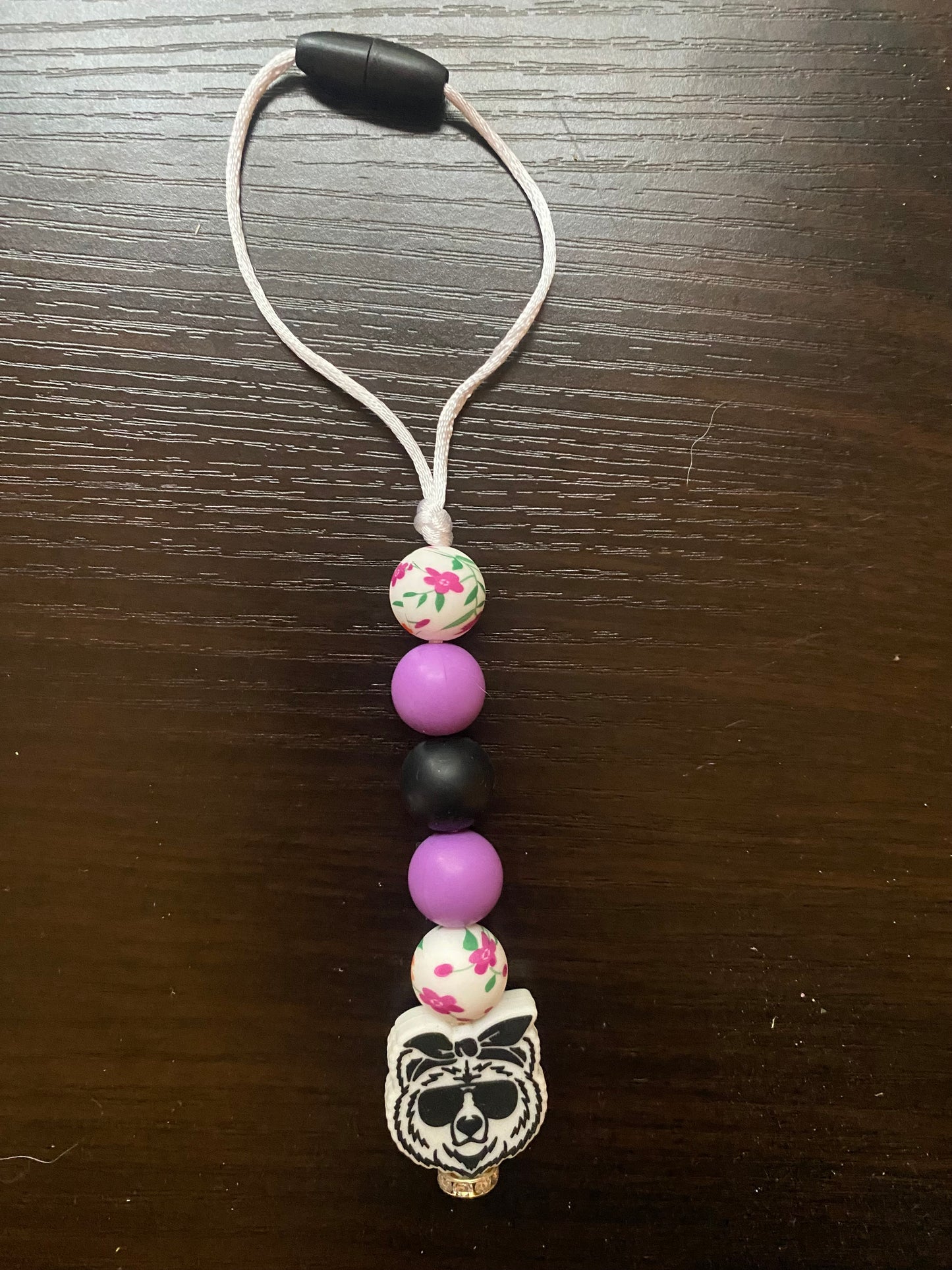 Purple bear rear view mirror car charm