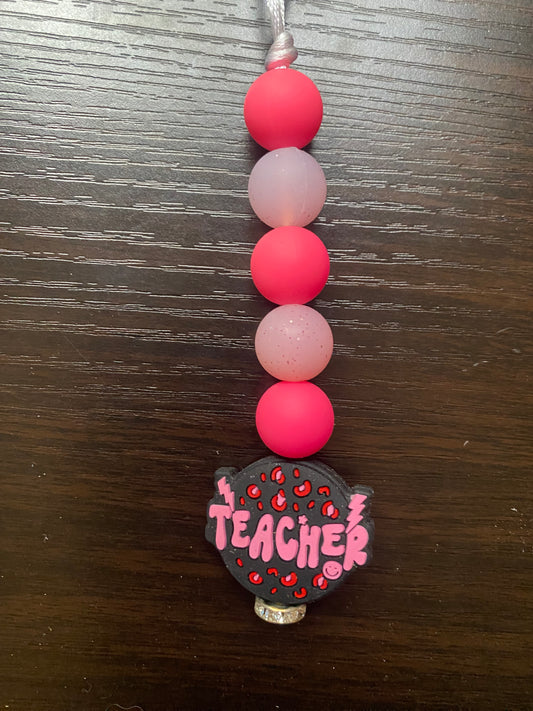 Pink teacher rear view mirror car charm