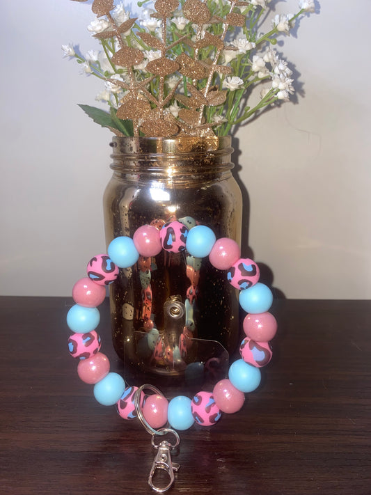 Light blue pink spots large wristlet (comes with connector