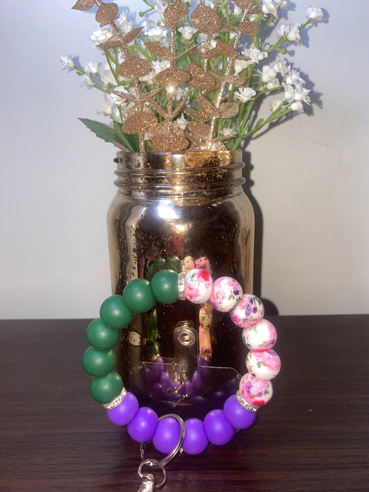 Green purple floral large wristlet (comes with connector