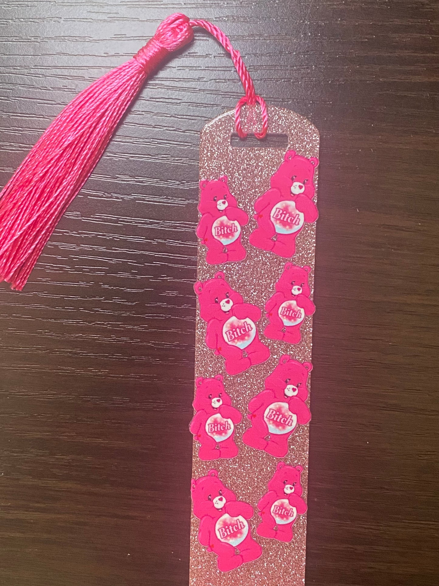 Pink bitch bear book mark