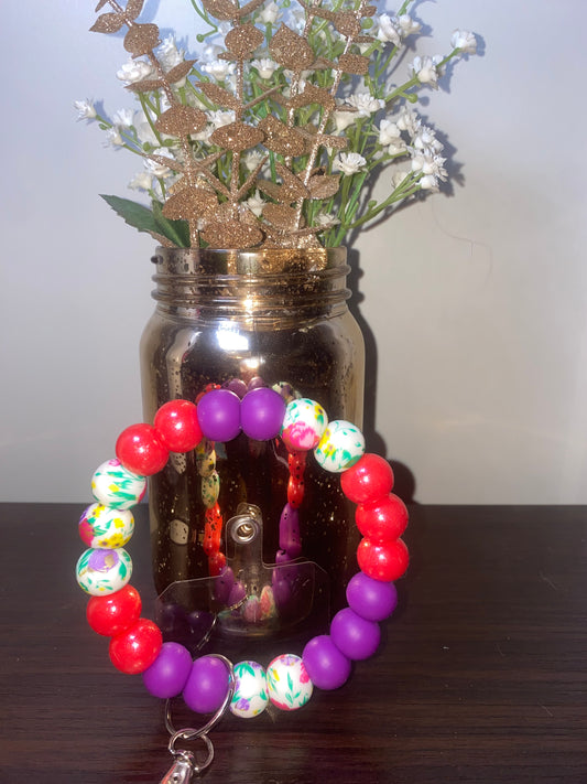 Pink purple Opal floral large wristlet (comes with connector